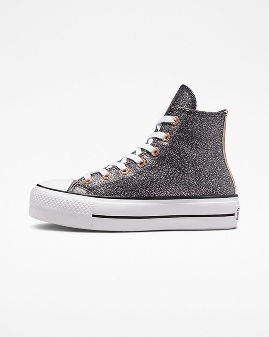 Pantofi Platforma Dama Converse Chuck Taylor All Star Lift Metallic Glitter Inalti Negrii Cupru Albi | RO QDTYW064